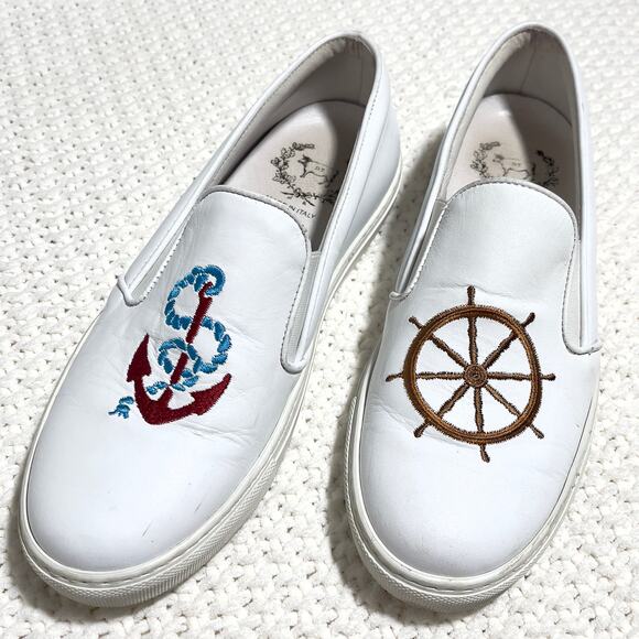 Del Toro SZ 8 Men’s Slip On Loafers White Embroidery - Picture 3 of 6